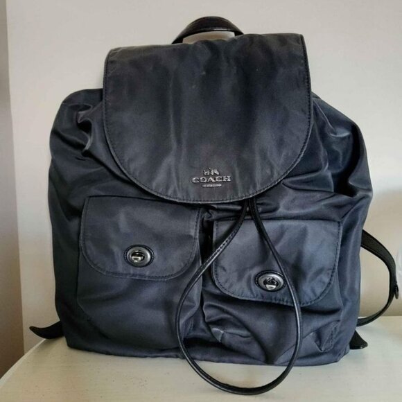 Vintage Coach Black Nylon Backpack Drawstring Daypack - Picture 3 of 4